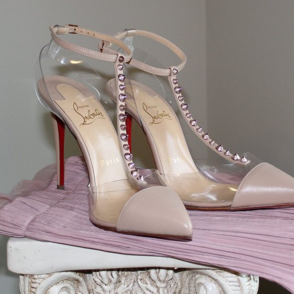 Christian Louboutin Nude Leather Studded Heels - Picture 2 of 5